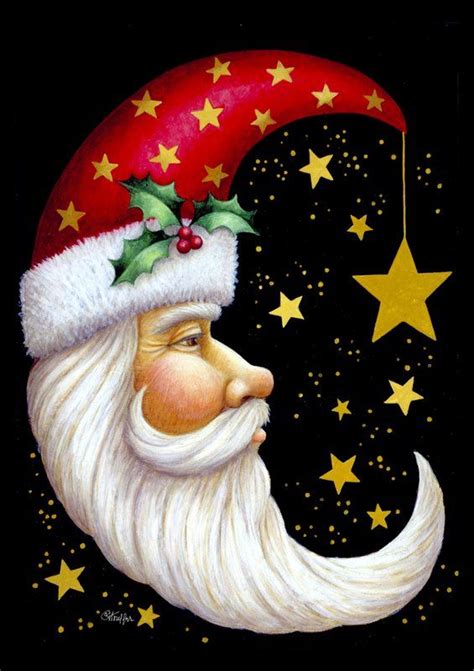 A Painting Of Santa Claus With Stars And A Crescent