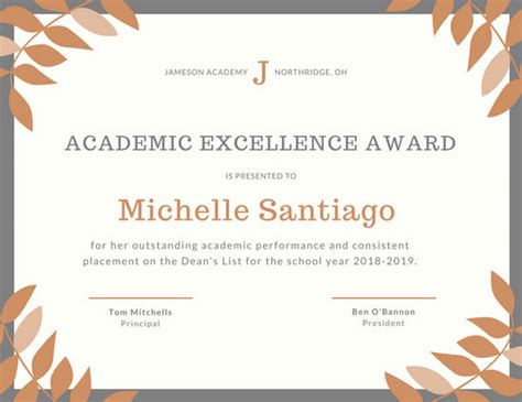 Certificate Of Academic Excellence Wording ~ Excel Templates