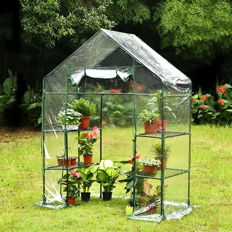 Portable Walk In Plant Greenhouse With Pvc Cover 3 Tiers 4 Shelves