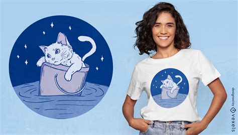 Cat Lost In The Sea T Shirt Design Vector Download