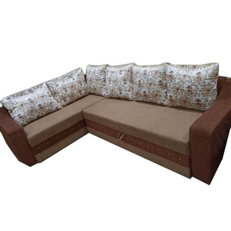 Modern Brown L Shape Wooden Sofa Cum Bed For Home Size 6x5 Feet At