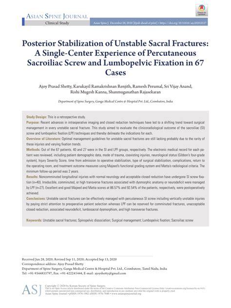 Pdf Posterior Stabilization Of Unstable Sacral Fractures A Single