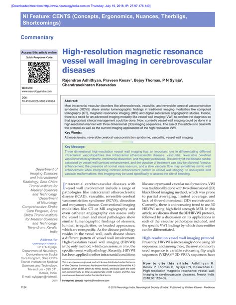 Pdf High‑resolution Magnetic Resonance Vessel Wall Imaging In