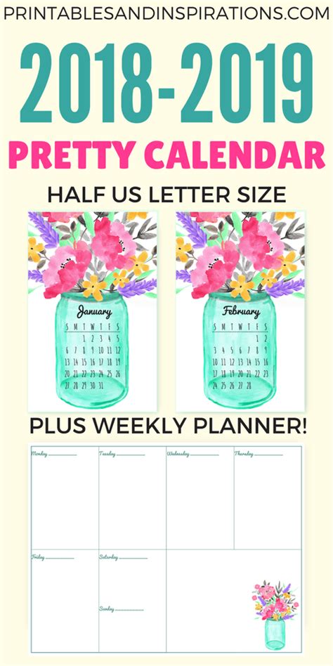 2018 Monthly Planner Printable Half Page Townwes