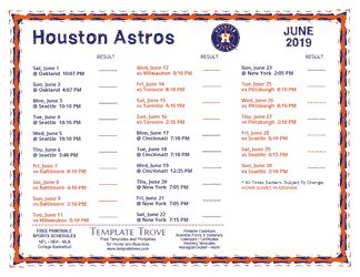 Mlb world series dates, times, matchups and television channel of all games in printable.pdf formant. Printable 2019 Houston Astros Schedule