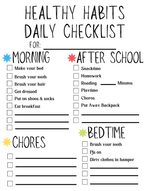 Healthy Habits Checklist Kids Daily Routineprintable Daily Etsy