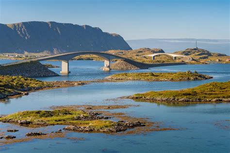Fredvang Bridges Across Fjord Of Lofoten Islands In Norway On A