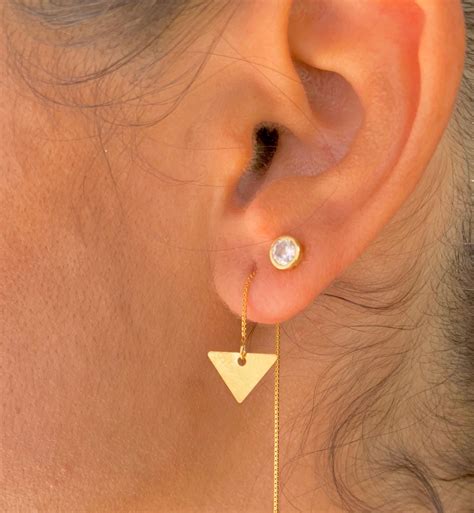 Triangle Earrings Gold Charm Earrings Threader Earrings Etsy