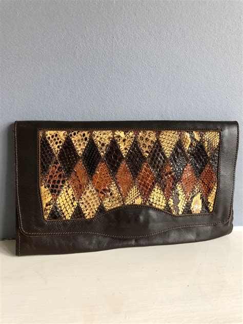 Real Leather Vintage Snakes Skin Clutch Bag Etsy