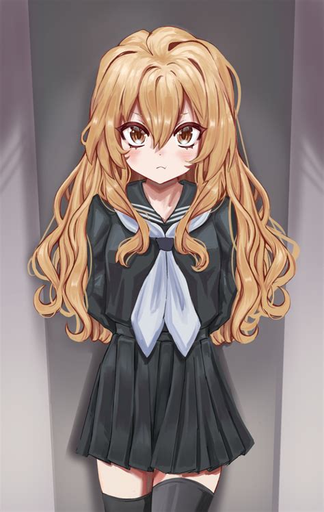 Safebooru 1girl Absurdres Aisaka Taiga Arms Behind Back Black Skirt Black Thighhighs Blush