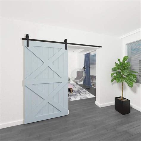 Clihome 48 In Matte Black Interiorexterior J Strap Barn Door Kit In The Barn Door Hardware