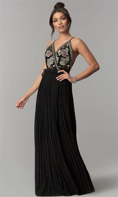 Black Long Wrap Prom Dress With Embroidery Promgirl