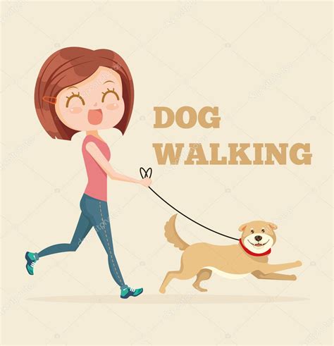 Dog Walking Service Vector Flat Cartoon Illustration Stock Vector By