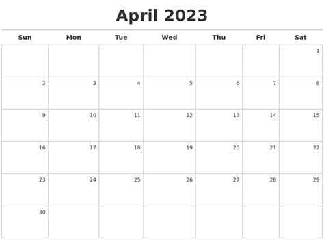 April 2023 Calendar Maker