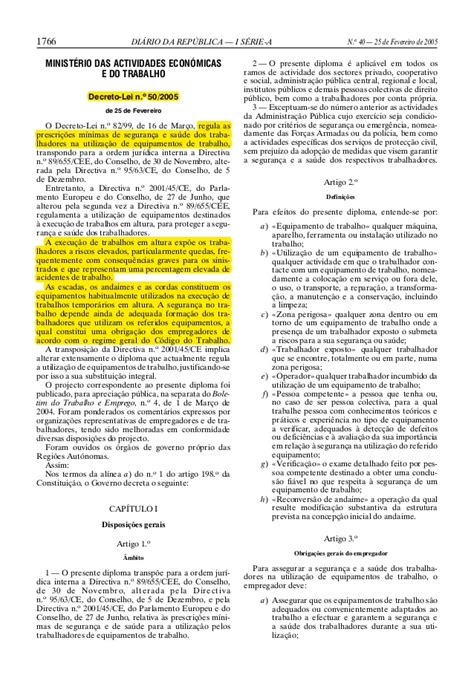 El diario de la república. Decreto Lei nº 50/2005 de 25 de Fevereiro