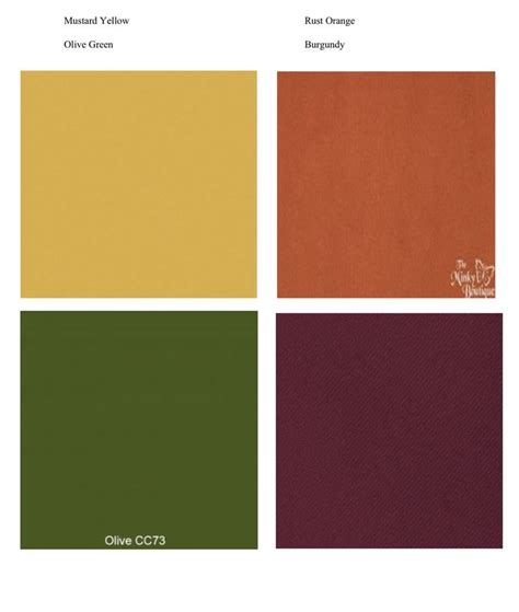 Mustard Yellow Rust Orange Olive Green And Burgundy Green Colour