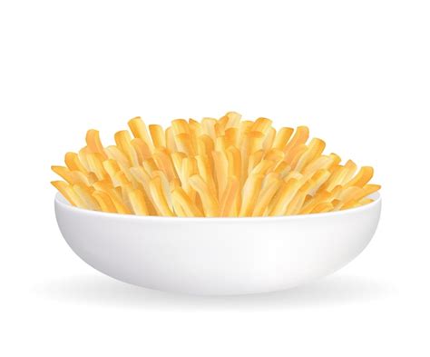 Premium Vector Real French Fries In A White Bowl Vector