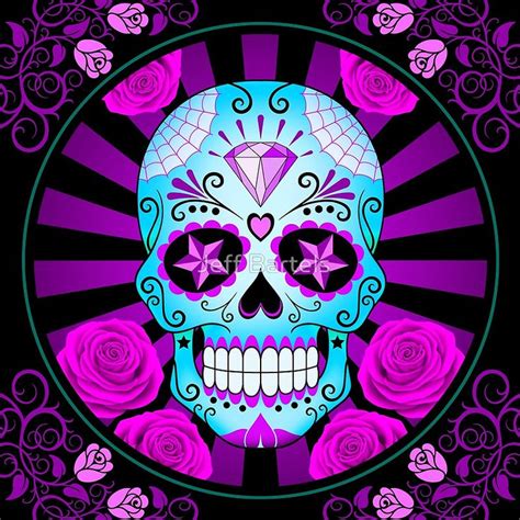 Purple Sugar Skull Blue And Purple Sugar Skull With Roses Tote Bags