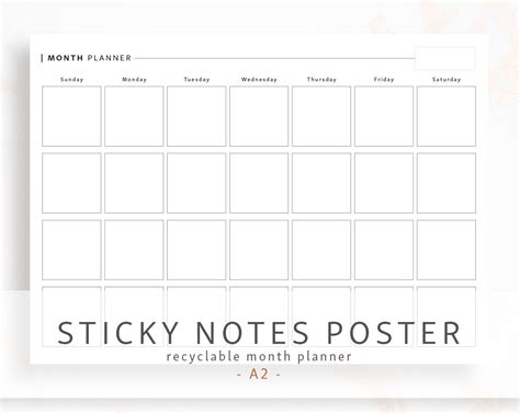 Sticky Note Month Planner A2 Paper Note Monthly Calendar Etsy
