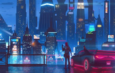 Wallpaper Auto Night The City Future Neon Machine