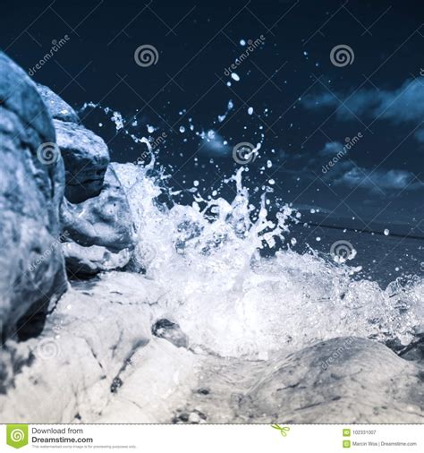 Powerful Waves Crushing On The Rocky Beach Llandudno Welsh Stock Image