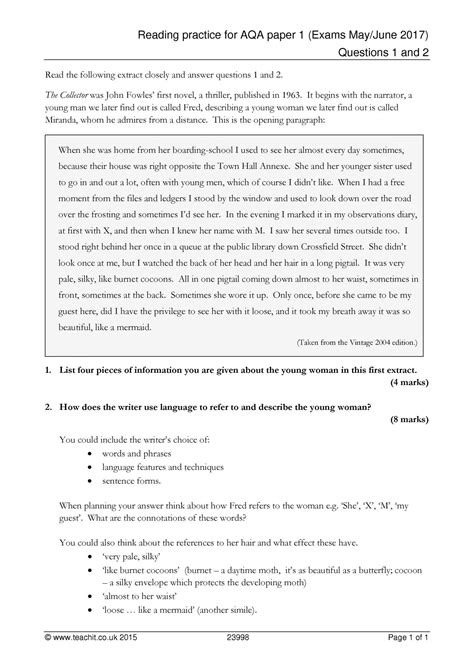 This international gcse is designed for students whose first language is not english, but who use english for their studies. Reading practice for AQA paper 1 (Exams May/June 2017 ...