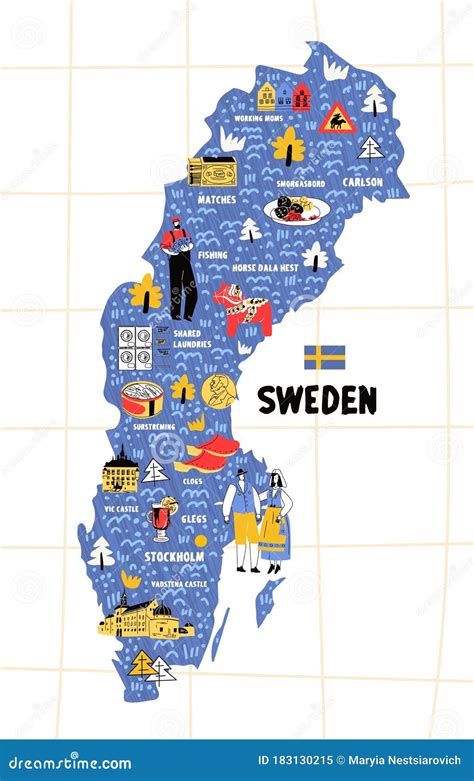 sweden map hand drawn vector illustration flag stock vector illustration of camera white