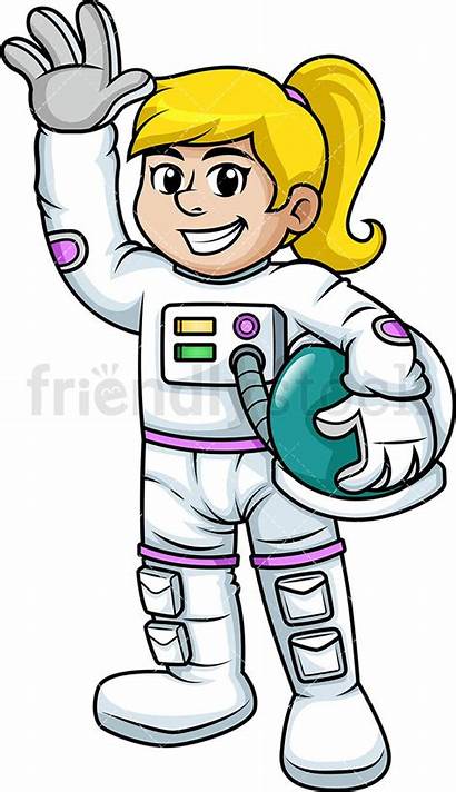 Astronaut Clipart Female Cartoon Clip Waving Space