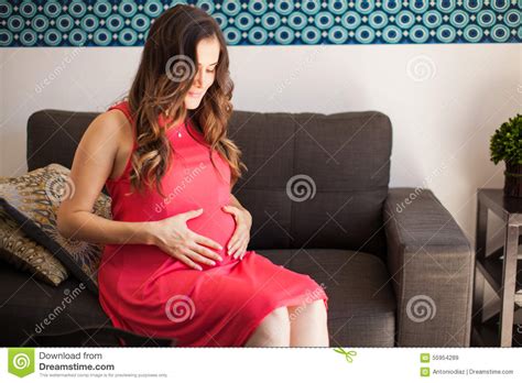 Pregnant Woman Holding Her Belly Stock Image Image Of Space Resting