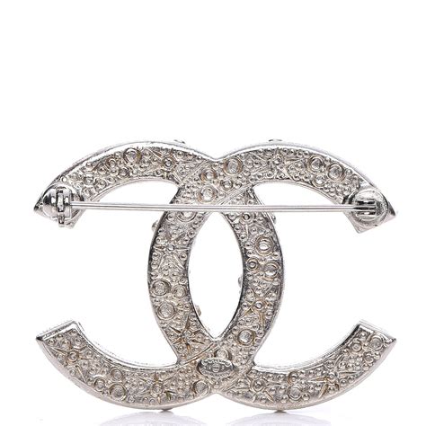 Chanel Crystal Large Cc Brooch Silver 211439