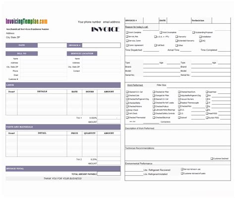 Refrigerant Tracking Spreadsheet In Hvac Service Order Invoice Template