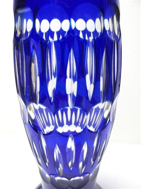 Czech Bohemian Art Deco Cobalt Blue Cut To Clear Crystal Vase By