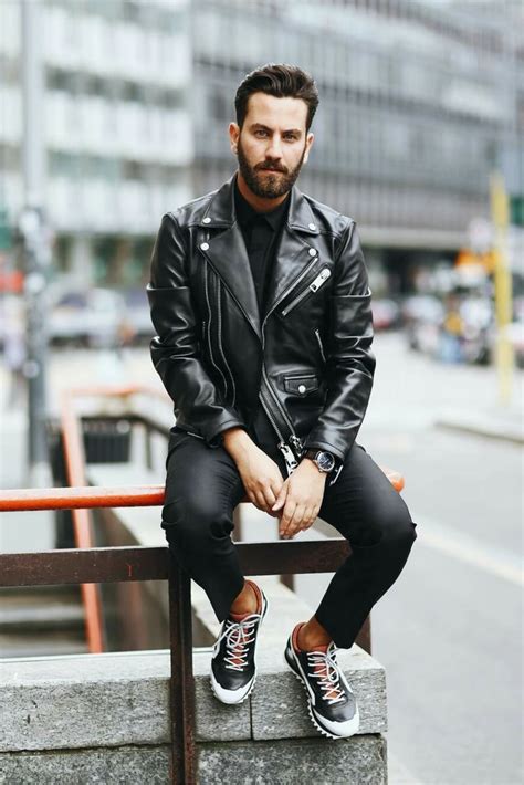 Cool Black Clothes Mens Leather Jacket Biker Leather Jacket Outfit