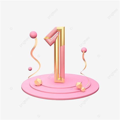 Three Dimensional Gold Pink Number 1 Illustration Png Image Text