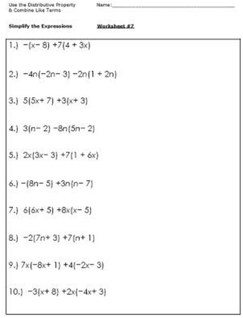 Simplifying Algebraic Expressions Worksheet Algebra Worksheets