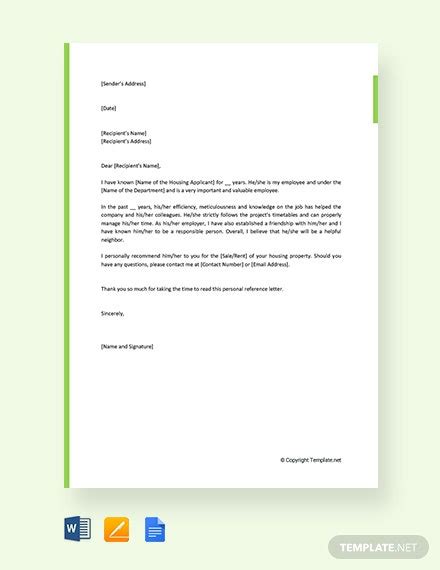 personal reference letter for housing
