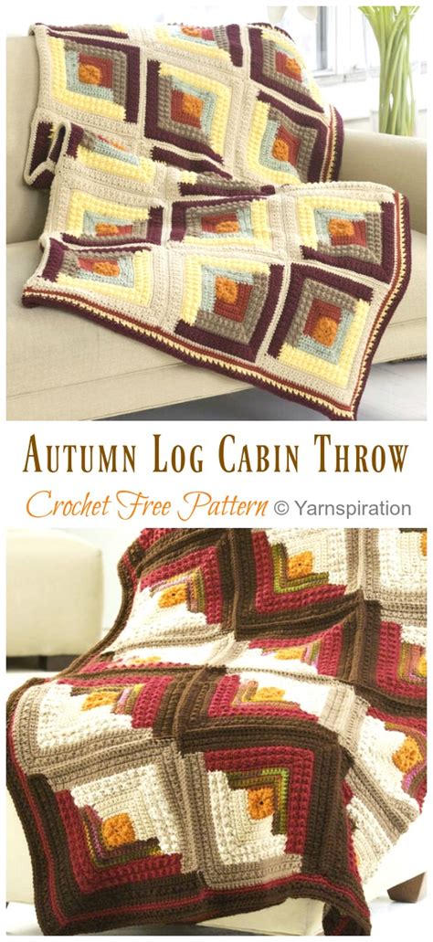 This nine patch log cabin block is 18 inches square and in different shades of blue. Autumn Log Cabin Throw Blanket Crochet Free Patterns ...