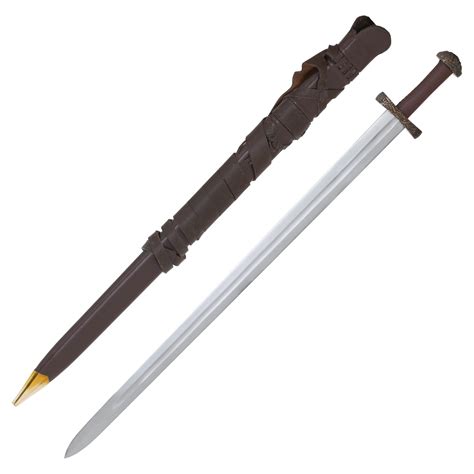Battle Ready Long Bladed Viking Sword With Leather Scabbard From The