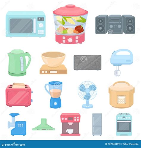 Types Of Household Appliances Cartoon Icons In Set Collection For