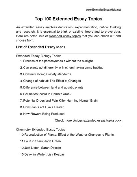 Top 100 Extended Essay Topics By Extended Essay Issuu