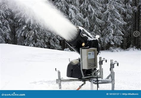 Snow Maker Machine Works Snow Gun Or Snow Cannon At Ski Slopes Resort