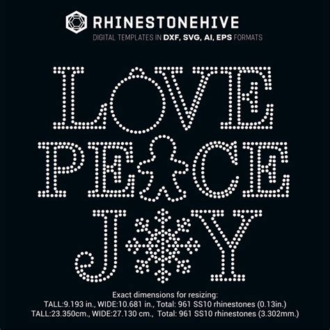 Love Peace Joy Christmas Rhinestone Template Digital Etsy