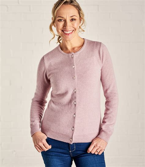 Lilac Marl Womens Cashmere And Merino Luxurious Crew Neck Cardigan