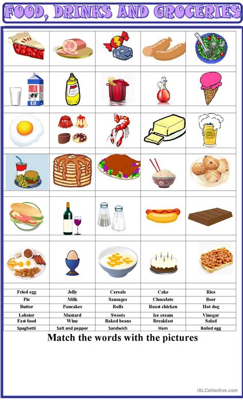 Food Drinks And Groceries Matchin English Esl Worksheets Pdf And Doc