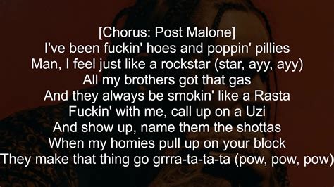 post malone ayy, i've been fuckin' hoes and poppin' pillies man, i feel just like a rockstar (star) ayy, ayy, all my brothers got that gas and they always be smokin' like a rasta fuckin' with me, call up on a. Post Malone - rockstar ft. 21 Savage (Lyric) - YouTube