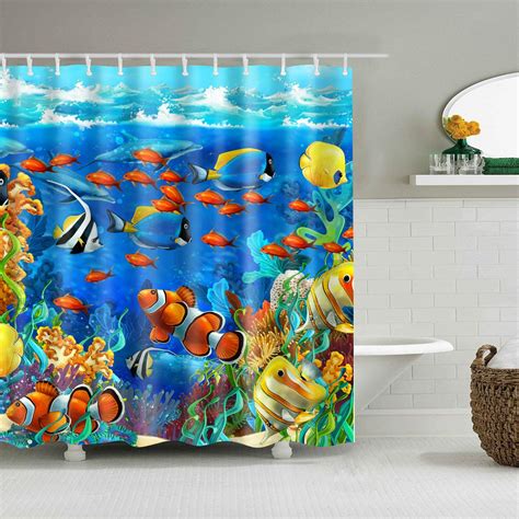 Sea Animal Ocean Turtle Shark Fish Waterproof Bath Shower Curtain Set