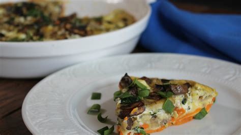 Sweet Potato Crusted Quiche With Mushroom Spinach And Goat Cheese