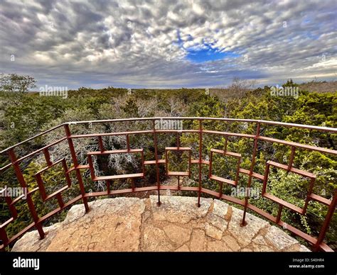 Blue Skies Of Texas With Views Of Trees From A Rock Lookout Tower