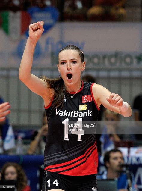 Eda Erdem Of Turkey Celebrates During The Women Volleyball European Championship Match Between