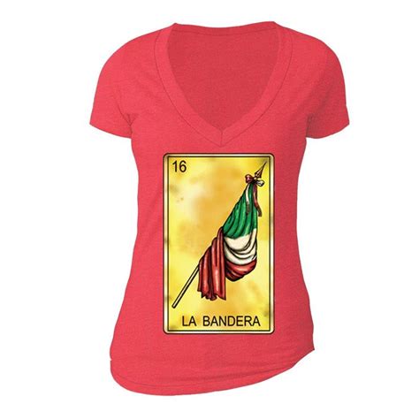 Xtrafly Apparel Women S Loteria La Bandera Flag Mexican Heritage V Neck Short Sleeve T Shirt T